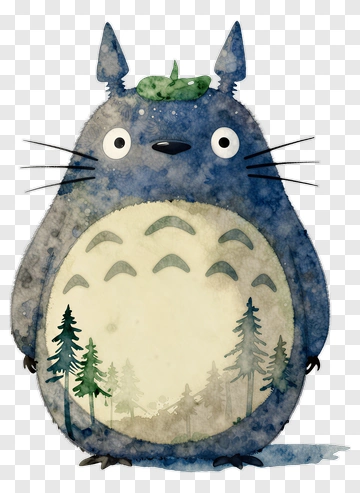 Cartoon Totoro With Forest Landscape PNG