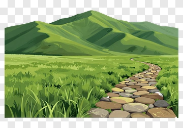Scenic Pathway Through Green Hills PNG