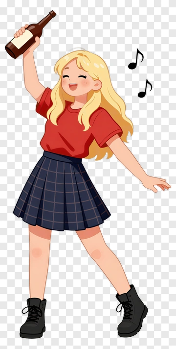 Cartoon Girl Singing With A Drink PNG