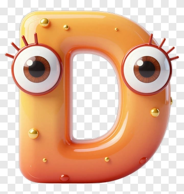3D Cartoon Letter D With Eyes PNG