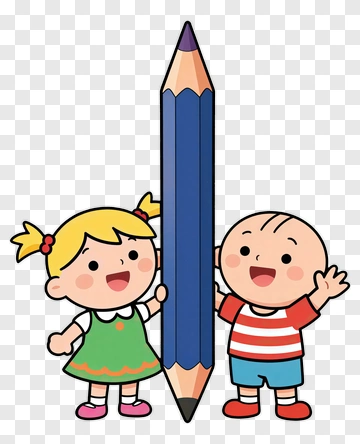 Cartoon Children Holding A Giant Pencil PNG