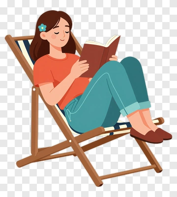 Woman Reading A Book In A Deck Chair PNG