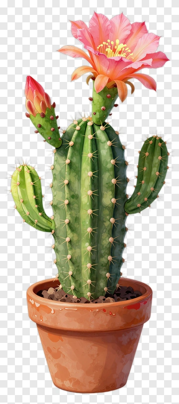Flowering Cactus In A Pot PNG