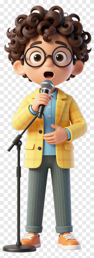 Cartoon Boy Singing Into A Microphone PNG