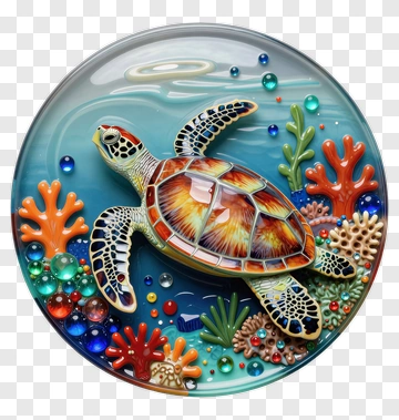 Colorful Sea Turtle Swimming Among Coral PNG