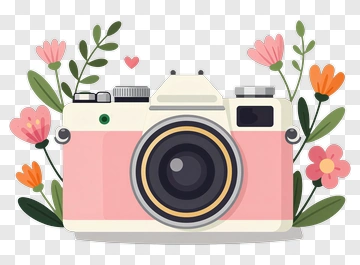 Camera Surrounded By Colorful Flowers PNG