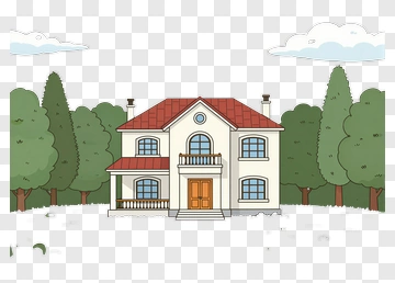 Cartoon House Surrounded By Trees PNG
