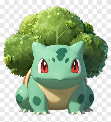 Bulbasaur With A Green Plant Background PNG