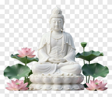 Buddha Statue Surrounded By Lotus Flowers PNG