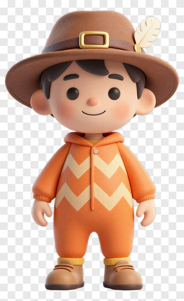 3D Boy In Orange Outfit With Hat PNG