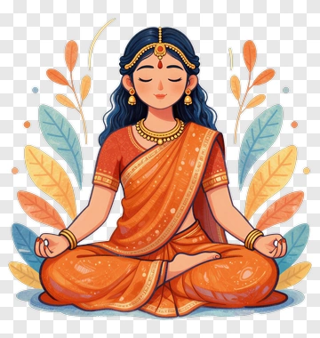 Meditating Woman In Orange Saree PNG