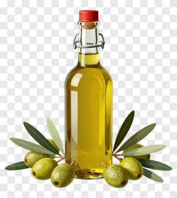 Olive Oil Bottle With Green Olives And Leaves PNG