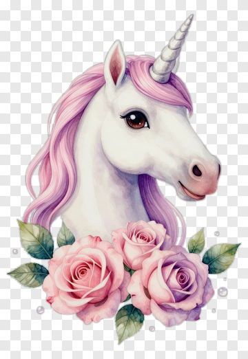 Unicorn With Pink Roses PNG