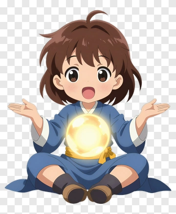 Girl Sitting With A Glowing Orb PNG