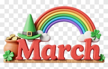 March With Rainbow And Leprechaun Hat PNG