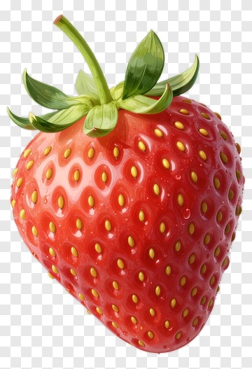 Realistic Strawberry With Green Leaves PNG