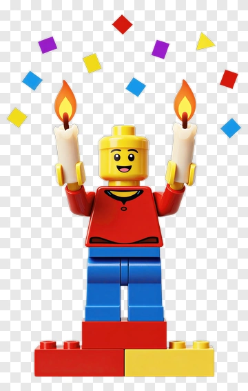 Lego Figure Holding Candles With Colorful Confetti PNG