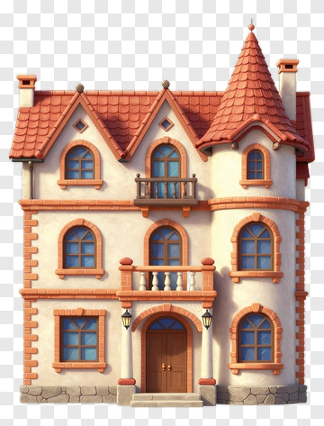 3D Cartoon House With Red Roof PNG