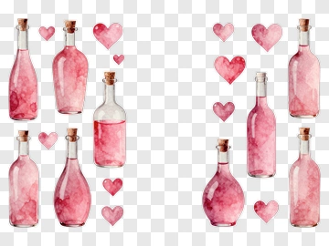 Watercolor Bottles With Hearts PNG