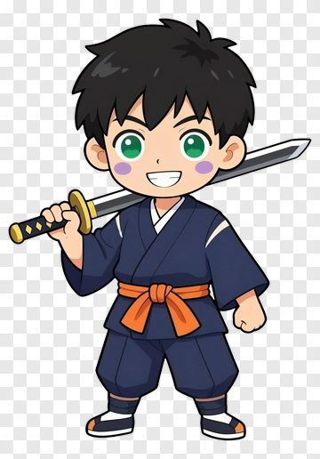 Cartoon Boy Holding A Sword PNG