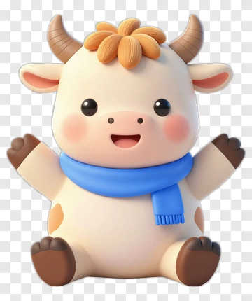Cartoon Cow With Blue Scarf PNG
