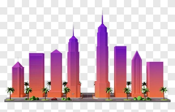 Colorful City Skyline At Sunset PNG