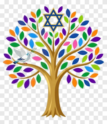 Colorful Tree With Star Of David And Dove PNG