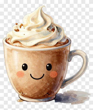 Cartoon Coffee Cup With Whipped Cream PNG