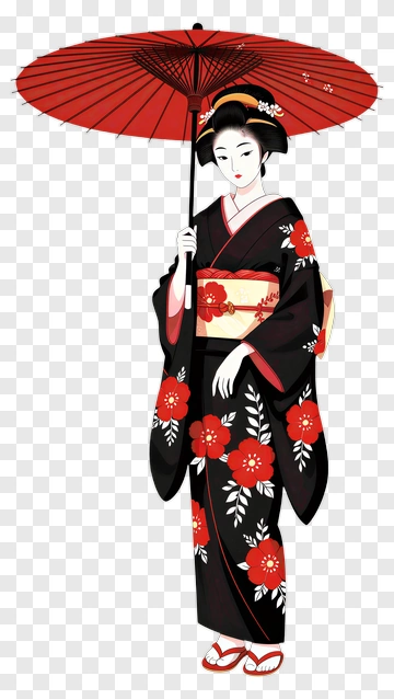 Geisha Holding A Red Umbrella PNG