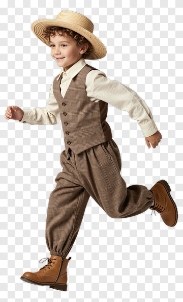 Boy Running In Vintage Outfit PNG