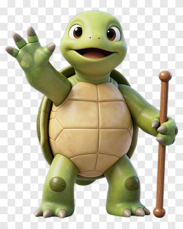 Cartoon Turtle Waving With A Stick PNG