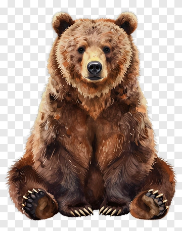 Realistic Brown Bear Sitting PNG