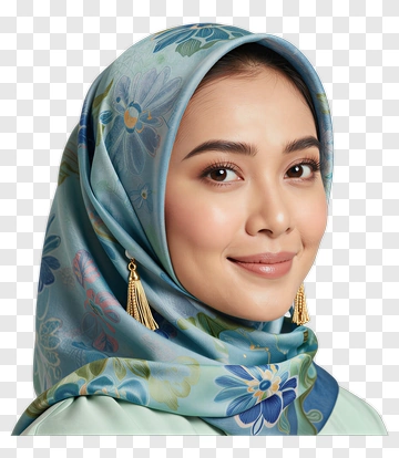 Woman Wearing A Floral Headscarf PNG