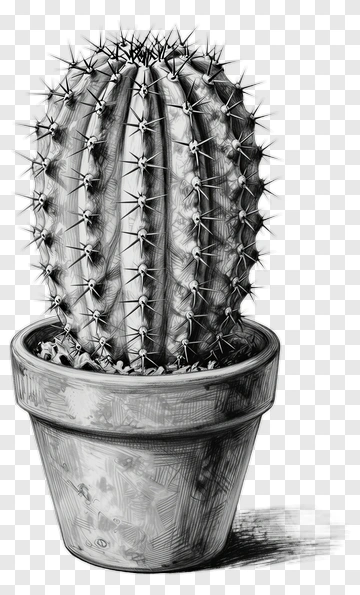 Sketch Of A Cactus In A Pot PNG