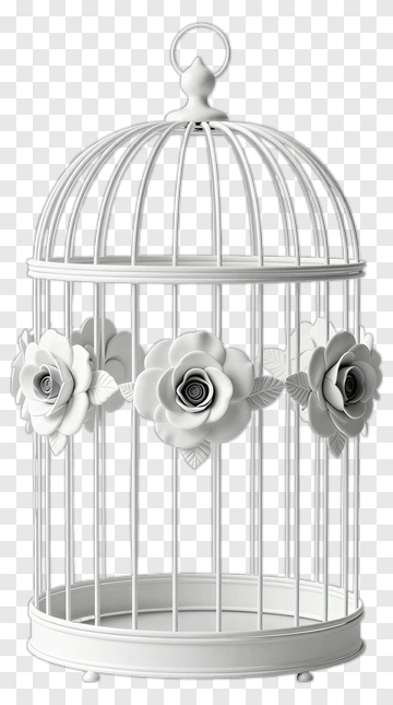 White Birdcage With Decorative Roses PNG