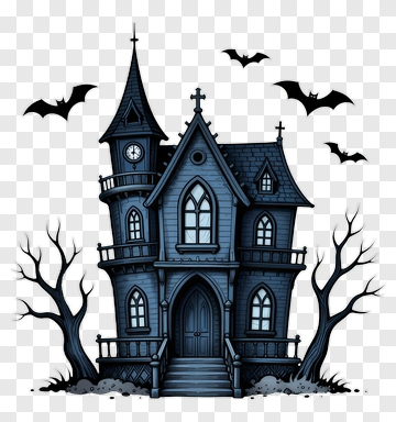 Haunted House With Bats PNG