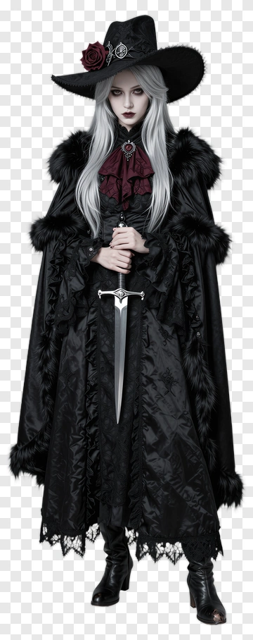 Vampire Woman In Black Cloak With Sword PNG