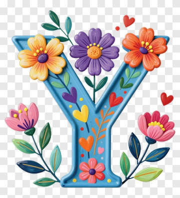 Colorful Letter Y With Flowers PNG