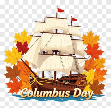 Columbus Day Ship With Autumn Leaves PNG