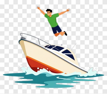 Man Jumping Off A Boat Into Water PNG