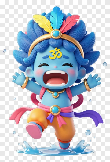 Cartoon Blue Child With Feathers And Water Splashing PNG