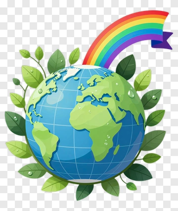 Colorful Earth With Rainbow And Leaves PNG