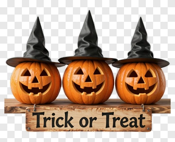 Halloween Pumpkins With Trick Or Treat Sign PNG
