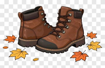 Brown Hiking Boots Surrounded By Autumn Leaves PNG
