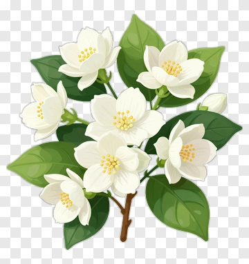 Flower Bouquet With White Blossoms And Green Leaves PNG