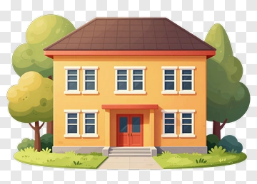 Cartoon House With Trees PNG