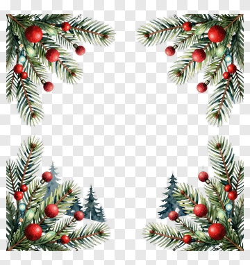 Christmas Pine Branches With Red Ornaments PNG