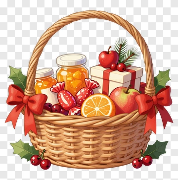 Colorful Candy Basket With Fruits And Jars PNG