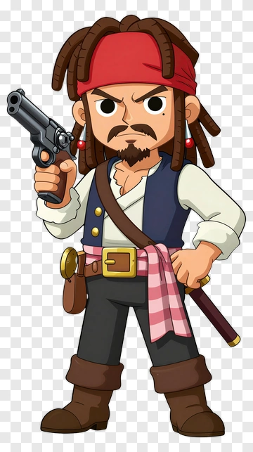 Cartoon Pirate Holding A Gun PNG