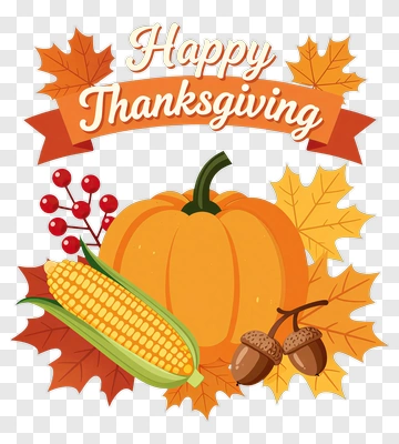 Thanksgiving Pumpkin With Corn And Autumn Leaves PNG